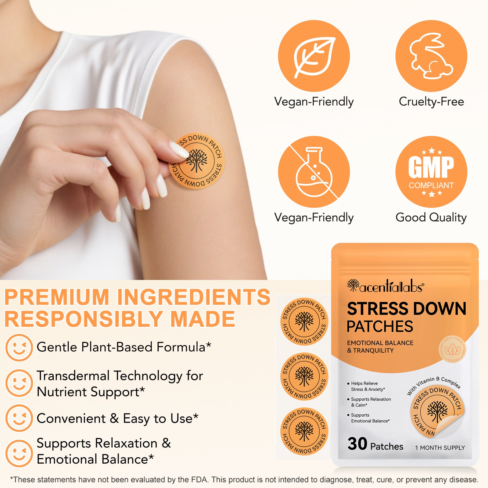 acentiallabs STRESS DOWN PATCHES EMOTIONAL BALANCE& TRANQUILITY 30 Patches