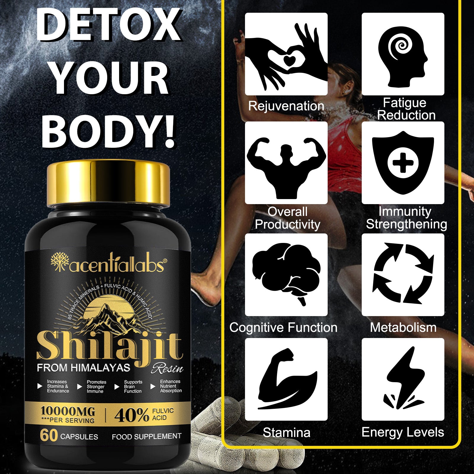 acentiallabs Shilajit FROM HIMALAYAS 60 CAPSULES Bottled Capsules