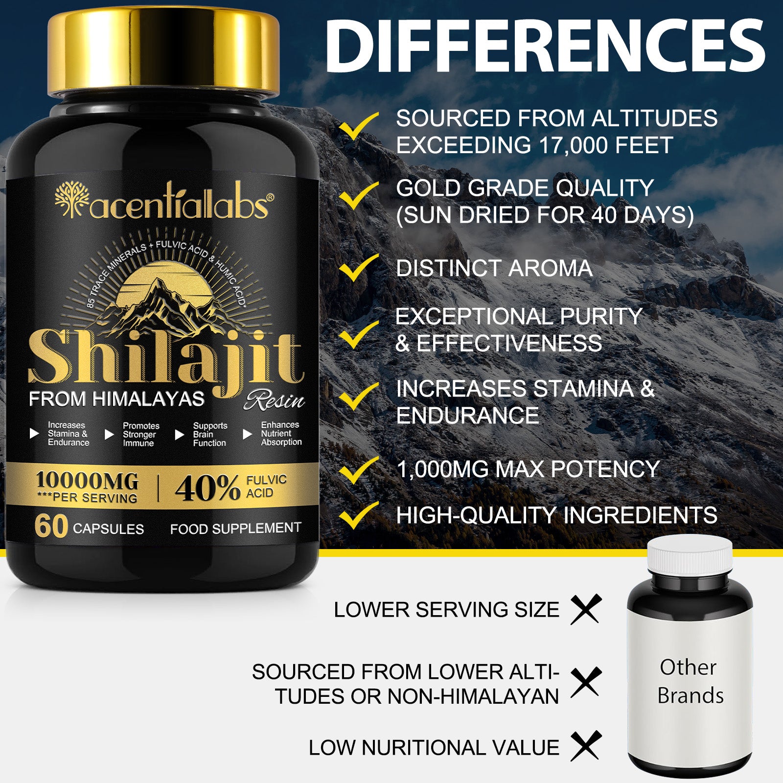 acentiallabs Shilajit FROM HIMALAYAS 60 CAPSULES Bottled Capsules