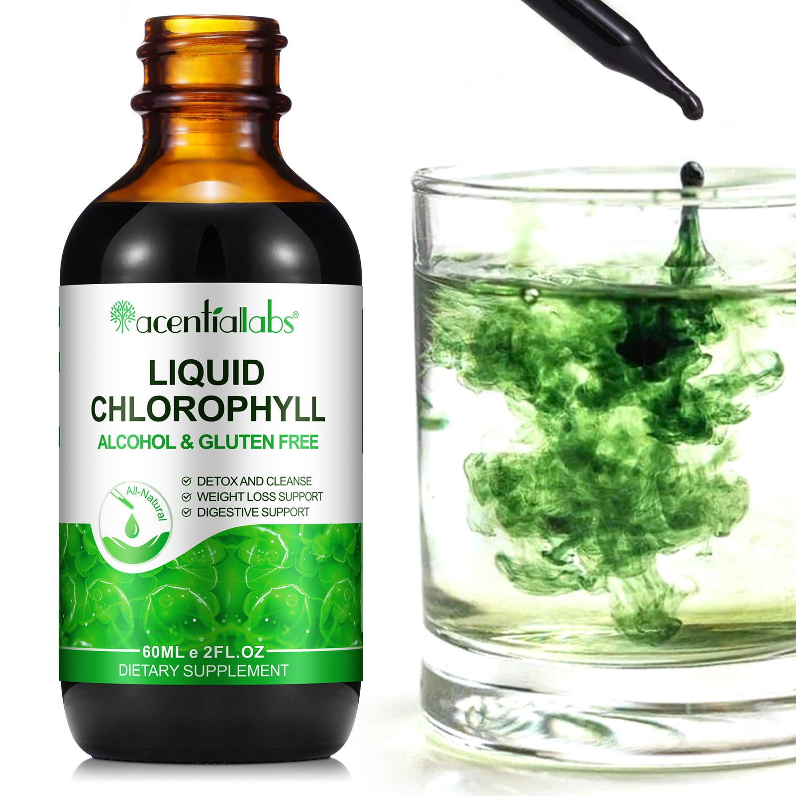 acentiallabs LIQUID CHLOROPHYLL ALCOHOL & GLUTEN FREE Liquid Drops