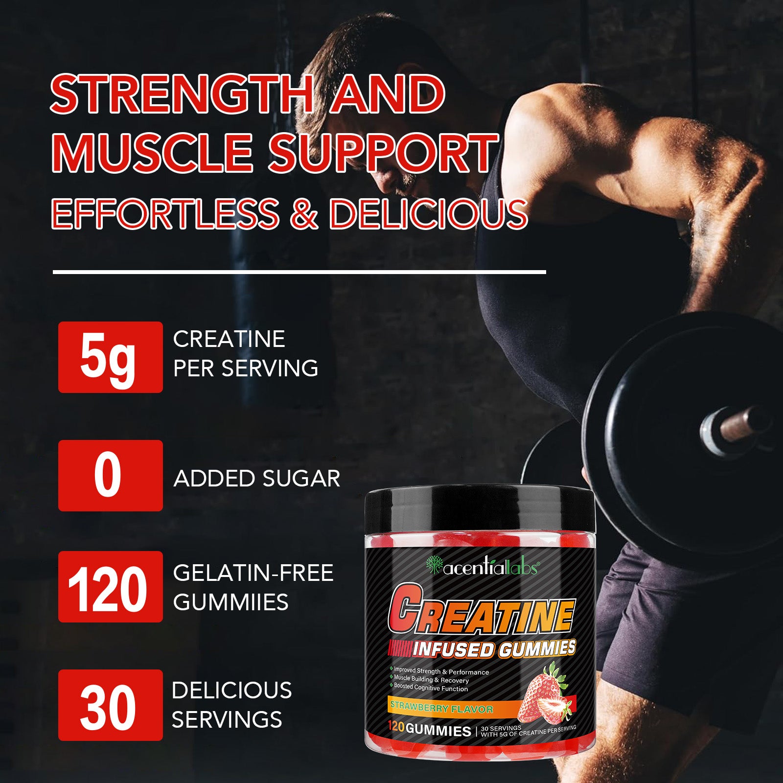 acentiallabs GREATINE INFUSED GUMMIES 120 GUMMIES Bottled Gummies