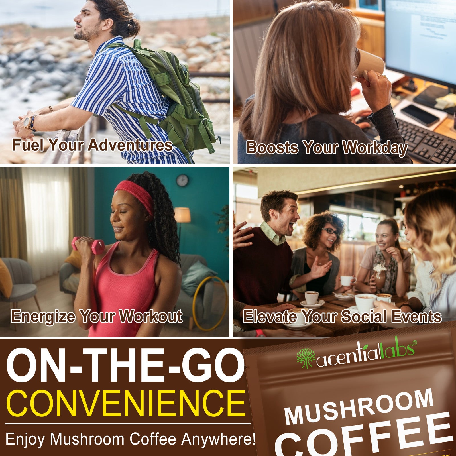 acentiallabs MUSHROOM COFFEE ，ENERGY·RECOVERY ·STRESS RELIEF，10 Superfood Mushrooms，Granules