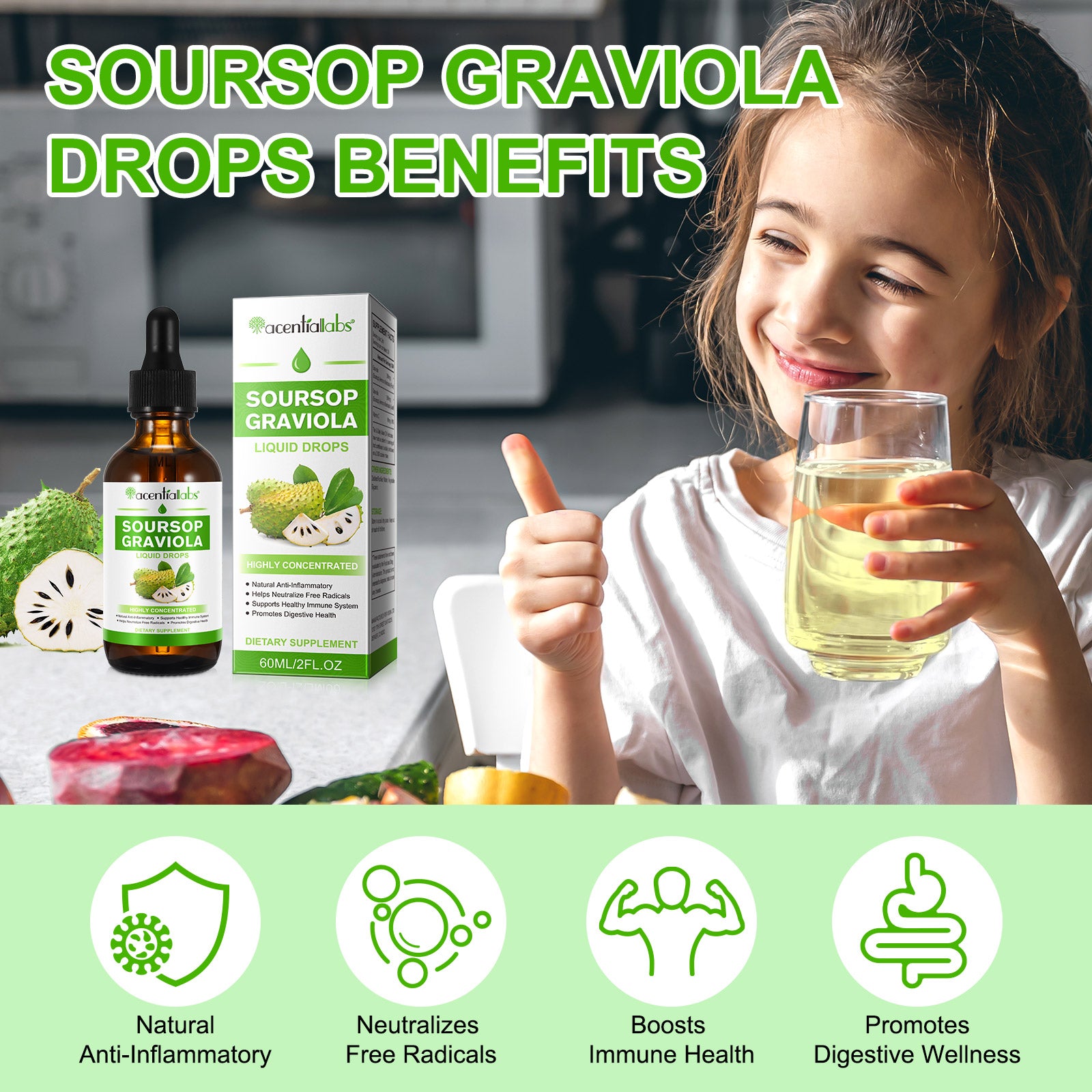 acentiallabs SOURSOP GRAVIOLA LIQUID DROPS HIGHLY CONCENTRATED DIETARY SUPPLEMENT 60ML Liquid Drops