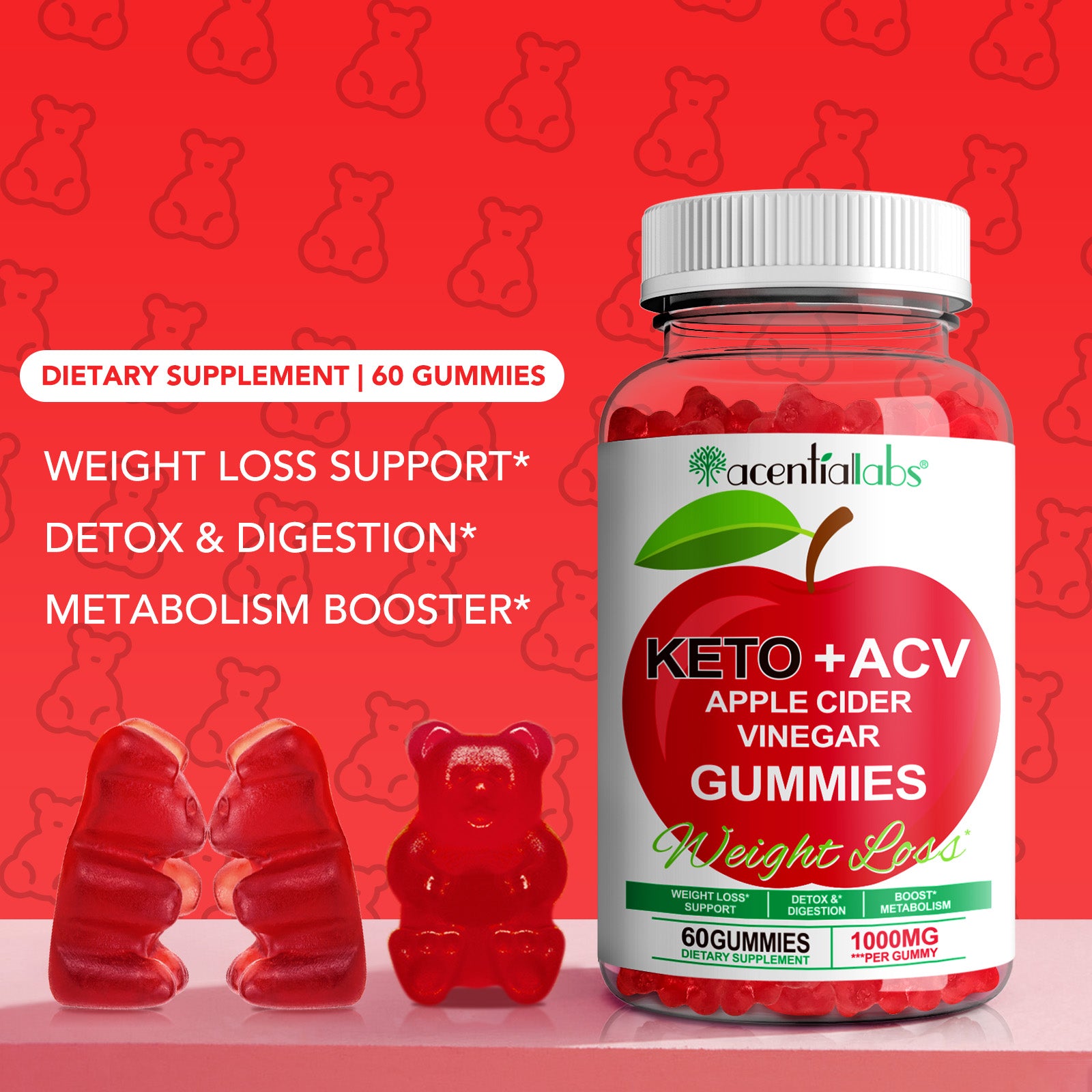 acentiallabs KETO +ACV APPLE CIDER VINEGAR GUMMIES Bottled Gummies
