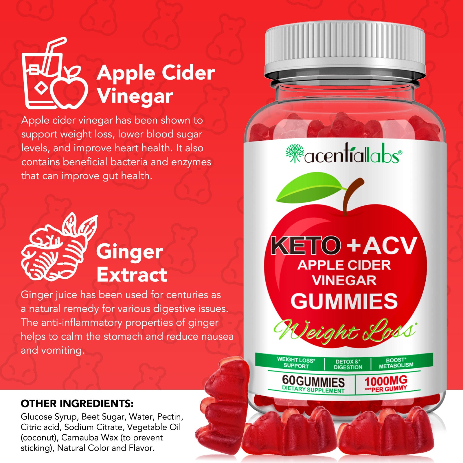 acentiallabs KETO +ACV APPLE CIDER VINEGAR GUMMIES Bottled Gummies