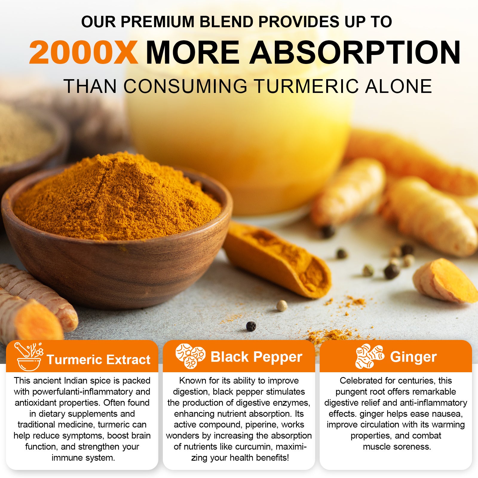 acentiallabs TURMERIC & GINGER 3000MG WITH BLACK PEPPER 60 CAPSULES Bottled Capsules