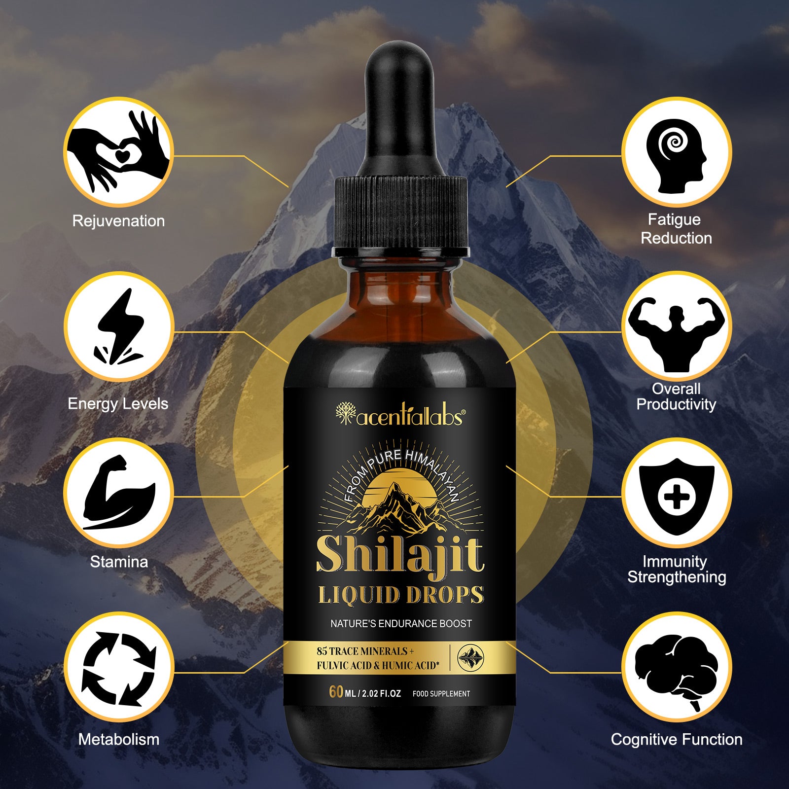 acentiallabs Shilajit LIOUID DROPS NATURE'S ENDURANCE BOOST 60ML Liquid Drops
