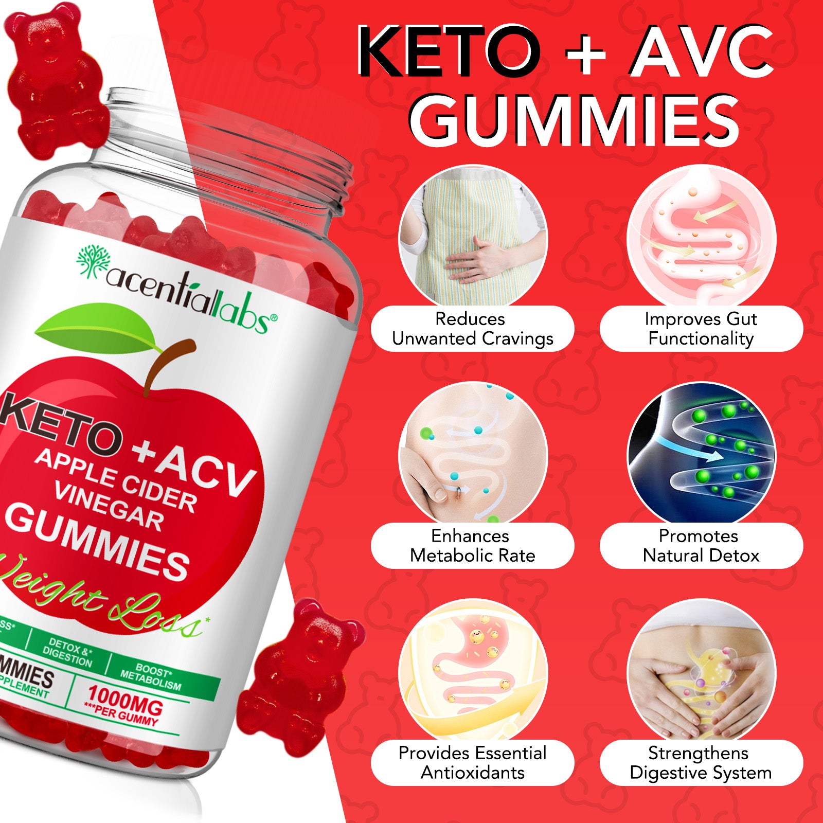 acentiallabs KETO +ACV APPLE CIDER VINEGAR GUMMIES Bottled Gummies