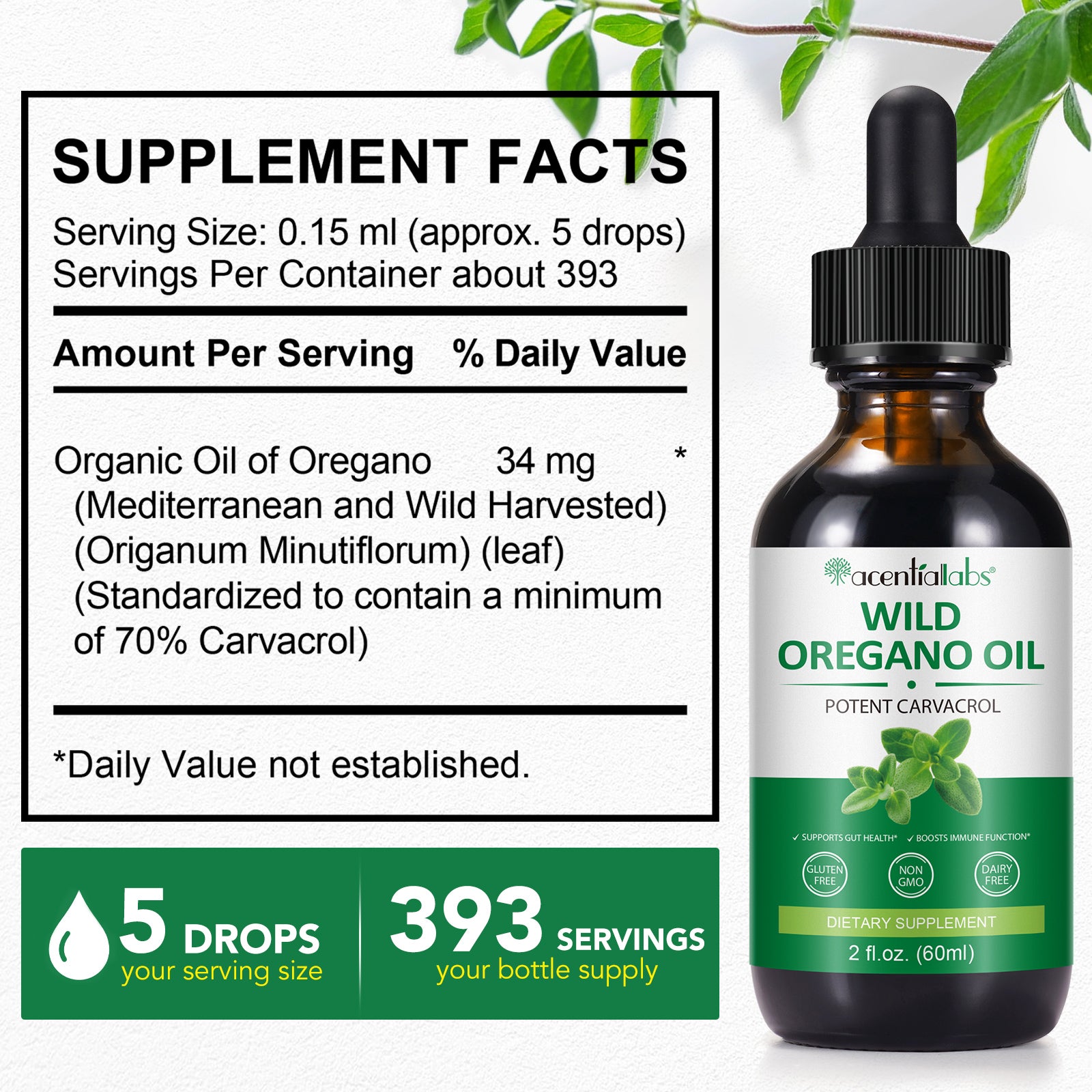 acentiallabs WILD OREGANO OIL POTENT CARVACROL 60ml Liquid Drops